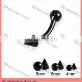 Fashion titanium plated black cool eyebrow ring with different size ball/spike piercing jewelry