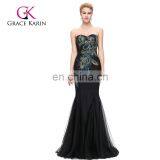 Grace Karin Full-Length Strapless Sweetheart Black Mermaid Peacock Prom Dress GK000080-1 thumbnail-1