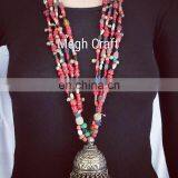 Vintage Pearl Baeded Jewelry- Indian Designer Tribal Fusion Jhumar Necklace- Afghani Old Coin NECKLACE- thumbnail-2