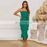 New Party Wear Ladies Solid Color Sexy Sling Skirt Pleated Banquet Elegant Women Long Dress thumbnail-5