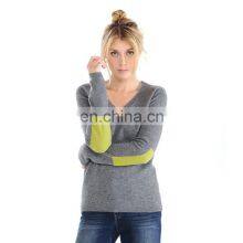 Cashmere V Neck Jumper Sweaters Women Elbow Patch Sweater Women thumbnail-1