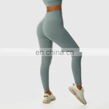 Custom High Waist Seamless Yoga Breathable Pants Ribbed Women Butt Scrunch Sports Pants thumbnail-1