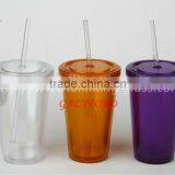 BPA Free Double Wall Plastic Cups With Straw Double Wall Tumbler - 16OZ thumbnail-2