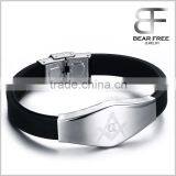 Fashion Jewelry Stainless Steel Silicone Masonic Bracelet Designs for Men thumbnail-1