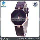 2016 High Quality Fashion Lady's Rhombic Rhinestone Faux Leather Strap Analog Quartz Wrist Watch Gift thumbnail-1