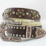 2015 Hot Sell Western cowgirl bling rhinestone leather belt with conchos and studs                        
                                                Quality Choice