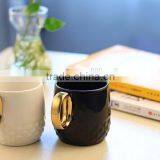 Creative Clasic Black and White Lovers 12 oz Carving Porcelain Coffee Mug With Golden Ring Circle Handle thumbnail-4