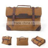 Durable Multi-purpose Waxed Canvas Vertical Men Leather Briefcase Bag Wholesale thumbnail-2