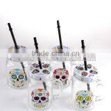 16oz Halloween White Smile Skull Decal Glass Mason Jar Drinking Water Glass Cup thumbnail-2