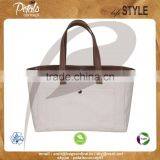 12 OZ Natural Canvas Tote Bag With Lining & With PU Handle & With Magnet Button Closure With Inside Zip Pocket thumbnail-3