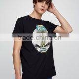 100% Cotton Fashion Design Custom Printing Shirts Mens Black T-shirt thumbnail-2