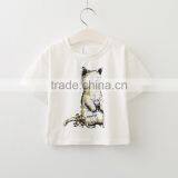 2017 Wholesale Girls Summer Apparel White t Shirt With Cat Print +mini Floral Dress Lothing Set thumbnail-4