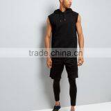 Black Sleeveless Running Hoodie Single Pocket Front Soft Jersey Fabric Fashion Men Tops Custom Made thumbnail-6