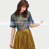 Women Casual Blouses Summer Sexy Ladies Tops Short Sleeve Mesh Top thumbnail-3