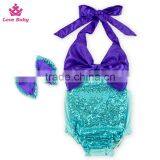 OEM Manufacturer Boutique Baby Swimwear Kids Sequins Beachwear With Headband thumbnail-1