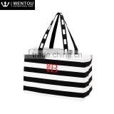 Personalized Striped Monogram Large Zipper Tote Bag thumbnail-3