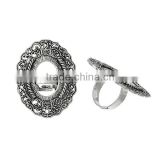 Adjustable Rings Oval Antique Silver Cabochon Settings 17.9mm 10 PCs Ring Setting