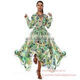 Hot Selling Big Flap Printed Long Sexy Women Chiffon Dress thumbnail-6