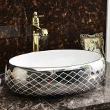 Bathroom ceramic slivery modern oval luxury design hot selling tabletop wash basin sink with standard size in inch