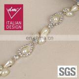 White elegent beaded pearl rhinestone chain trim for wedding dress WTR0178