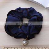 Ladies Winter Ruched Hair Rope Plain Color Imitation Pearl Pendant Charms Ponytail Holder Geometric Large Intestine Scrunchies thumbnail-6