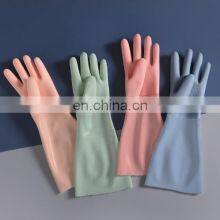 Wholesale High Quality Woman Pink Long Cuff PVC Kitchen Dishwashing Household Gloves thumbnail-1