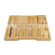 Expandable Large Kitchen Drawer Organizer High Quality Bamboo Cutlery Drawer Organizer For Utensil and Flatware Storage thumbnail-3
