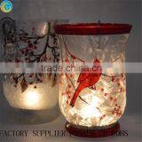 Poinsettias Hand-Painted Crackle Glass Hurricane Candle Holders Bird of Snow Tree Crackle Glass Candle Holder Quality Choice