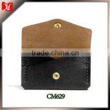 Classic Black Waxed Flesh Leather Double Slot Card Case with Snap Card holder