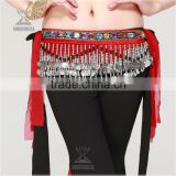 High Quality Silver Coins red Indian Belly Dance Belts belly dance waist belt