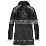 Mens Winter Sheepskin Shearling Leather Coat With Raccoon Fur Trim Black thumbnail-2