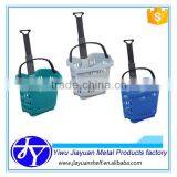 Plastic Market Basket With Two Wheels and Foldable Handle Bar thumbnail-1