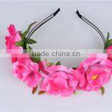 Bulk Cheap Cute Hair Accessories, Kawaii Light Rose Pink Fabric Frilly Flower Headbands for Girls thumbnail-4