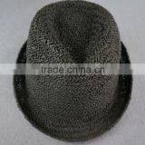Handmade Corchet Black Paper Grass Straw Jazz Fedora Top Hats thumbnail-3