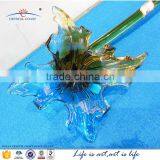 Vintage Green Stem Murano Hand Blown Blue Art Glass Flower thumbnail-3