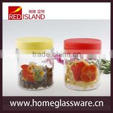 glass storage jar with plastic lid and decal printing for kitchenware