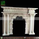 White Marble Column Design Electric Fireplace Mantel thumbnail-1