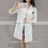 Oversized Ladies Sheer Cotton Designer Shirts Fashion Side Slits Ladies Long Shirts thumbnail-3