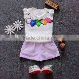 Strawberry Sequin T-shirt and Pant New Design Children Clothes of Casual Kids Summer 2pcs Baby Clothing Sets thumbnail-3