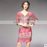 F20045A Europe Style Women Silk Dress Printed Pattern One Piece Dress thumbnail-1