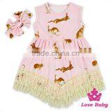 Lovely Summer Children Clothes Cute Cartoon Pattern Tassel Bottom Sleeveless Cotton Baby Girl Dress thumbnail-5