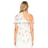Choker Design Chiffon Top Floral One Shoulder Lady Blouse thumbnail-3