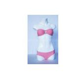 Custom plus size womens pink color polyester swim suit, swim wear for ladies