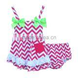 Red and White Wave Stripe Outfits Baby Girls Romper Sets Sleeveless Summer Bow Clothes thumbnail-1