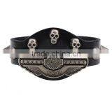 XP-LB-6117 Fashion Hot Sale Genuine Leather Bracelet Jewelry Nail Rivet Skull Leather Bracelet for Halloween