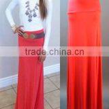 OEM Rayon Fold Over Waist Latest Model Plain Blue Women Maxi Skirts Latest Long Skirt Design thumbnail-2