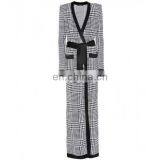2018 Fashion Women White and Black Plaid Long Maxi Trench Winer Coat thumbnail-2