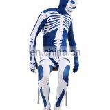 Blue & White Skeleton Nude Suit Tight Zentai Body Spandex Stretch Mens Jumpsuit Adult thumbnail-4