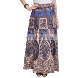 Peacock Printed Bagru Jaipuri Rajasthani Indian Cotton Summer Wrap Sarong Indian Jaipuri Long Skirt