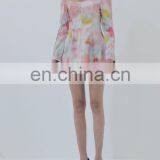 TWOTWINSTYLE Dress For Women Square Collar Long Sleeve Backless Print Hit Color Hollow Out Mini thumbnail-1